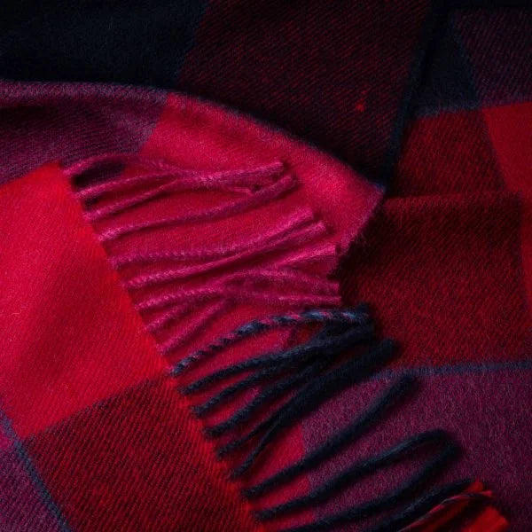 Écharpe Mérinos Damier Rouge Rose Marine- John Hanly