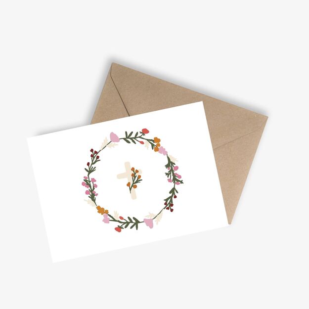 Carte Croix Couronne de Fleurs