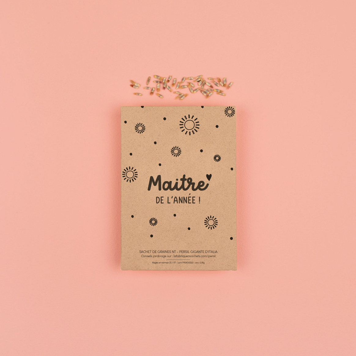 Bolsa de semillas con mensaje.