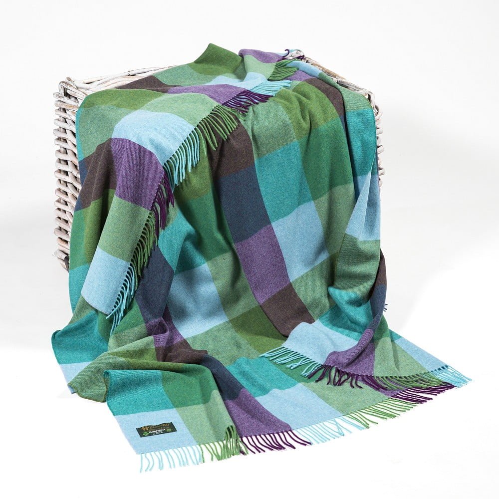 Plaid en Laine d'Agneau - Blocs Vert Bleu Marine 646