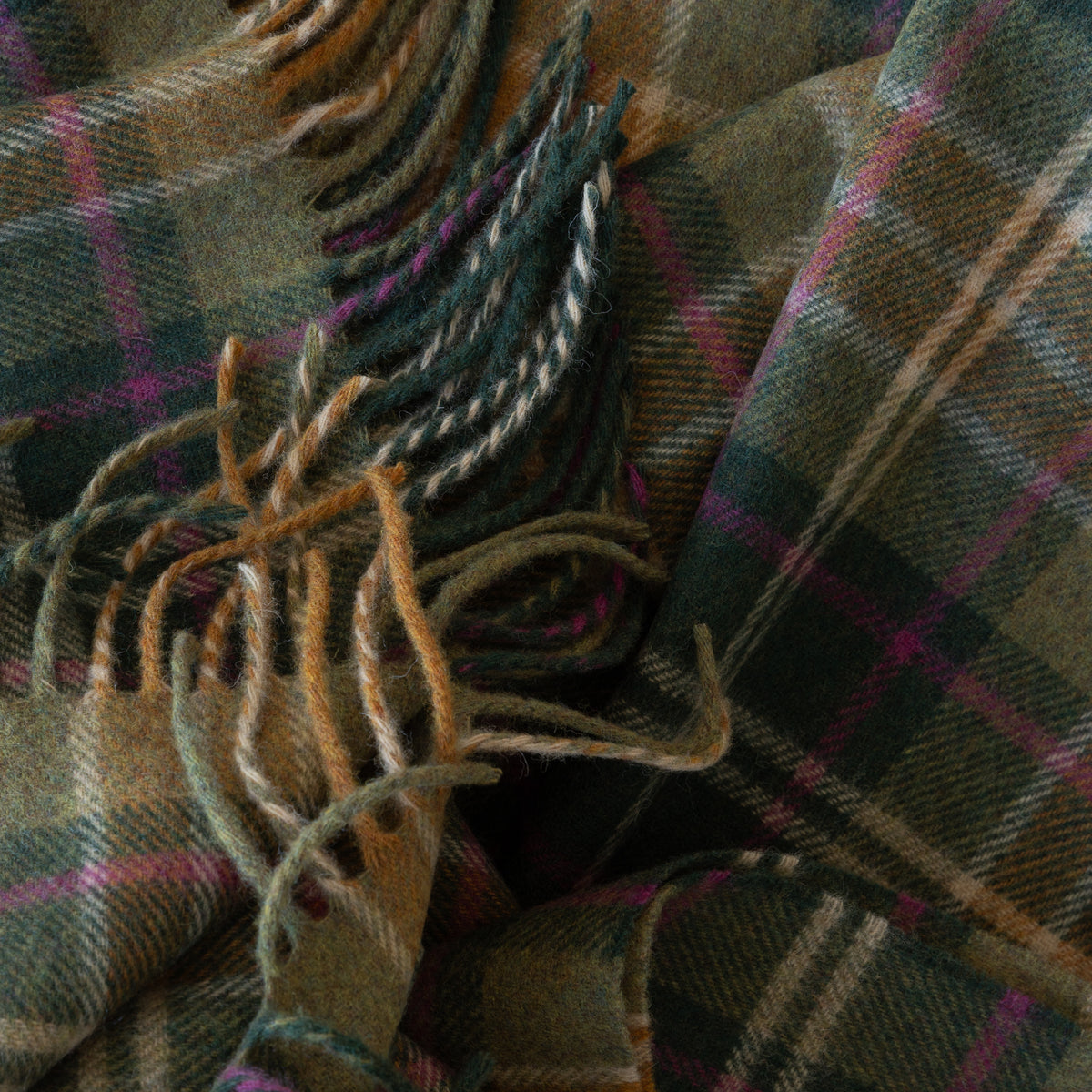 Plaid en Laine d'Agneau - Carreaux Vert Or Fuchsia Crème 662