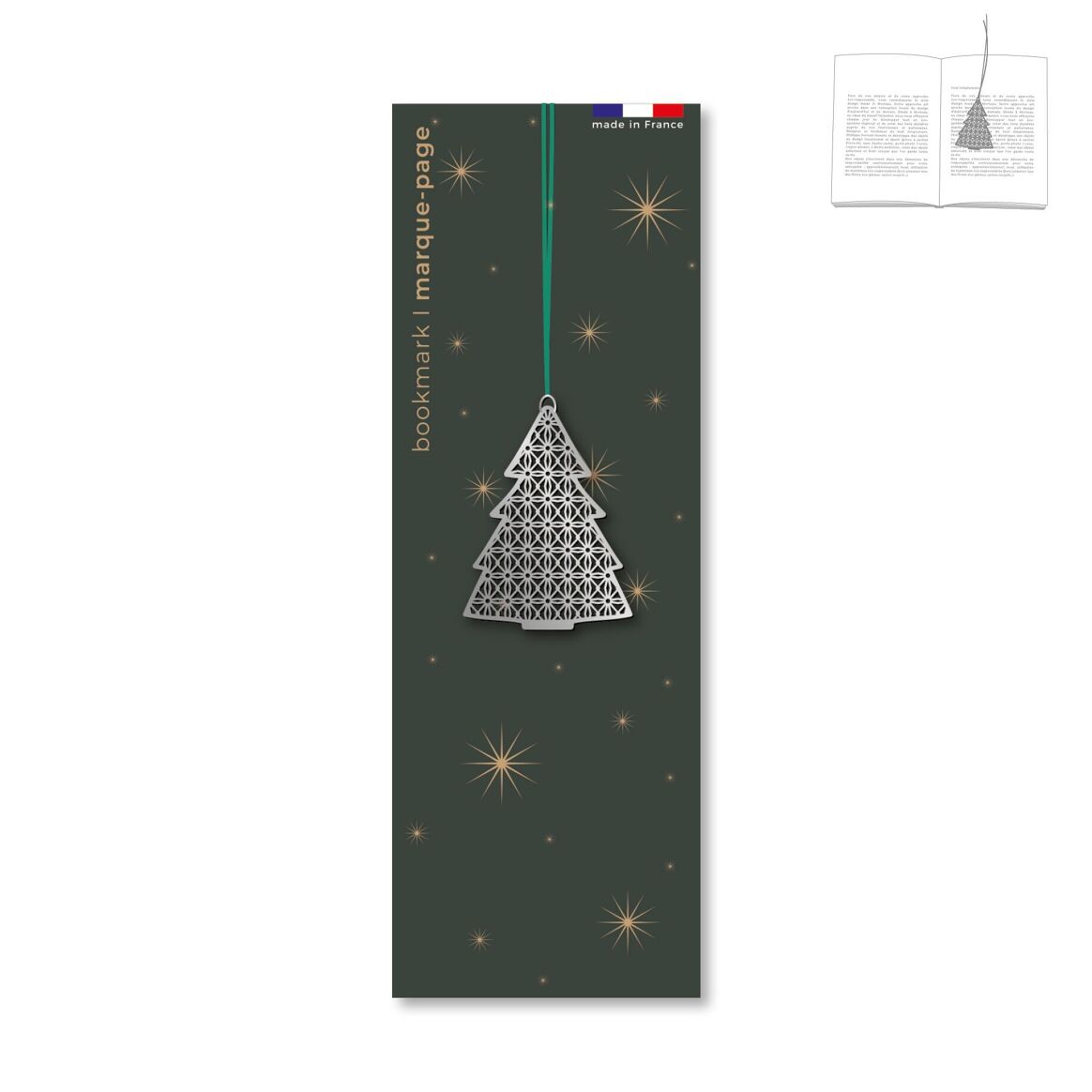 Marque-page en métal sapin argenté