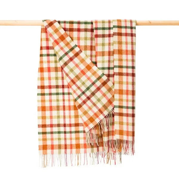 Beige, Green, Rust, and Brown Checkered Wool Throw