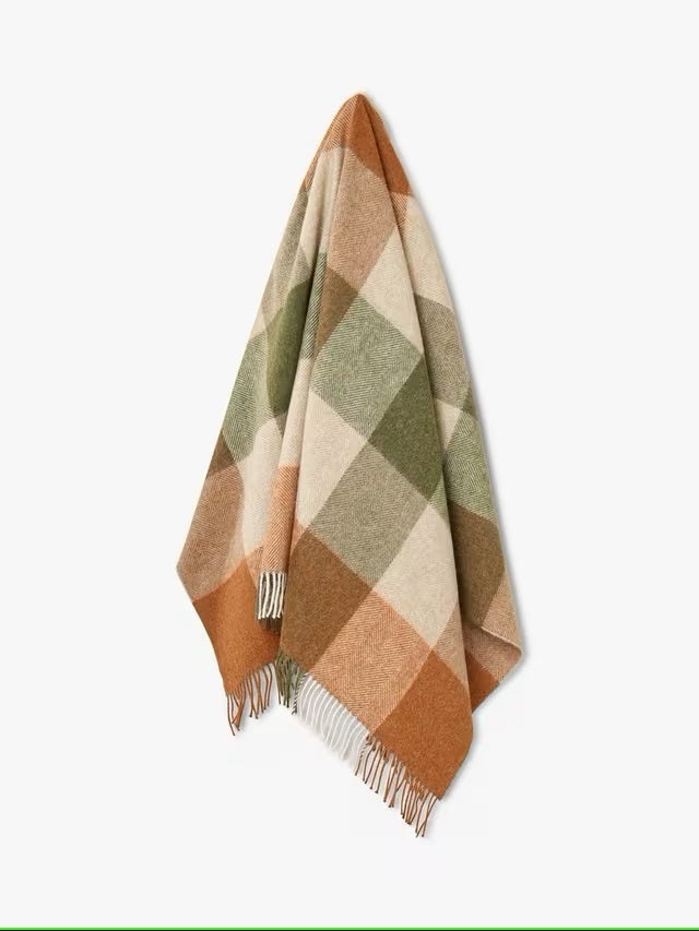 Plaid en Laine Britannique - Block Check Terracotta Green