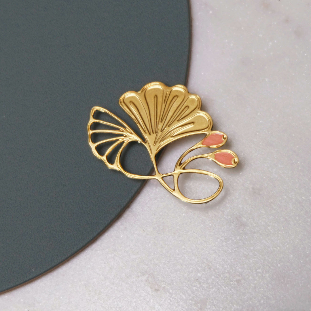 Broche Magnétique Art Nouveau Feuille Corail