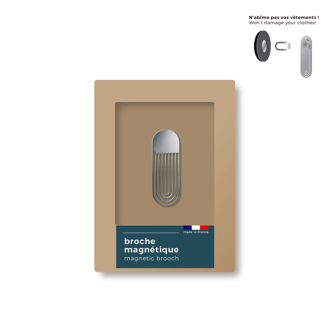 Oblong silver magnetic brooch